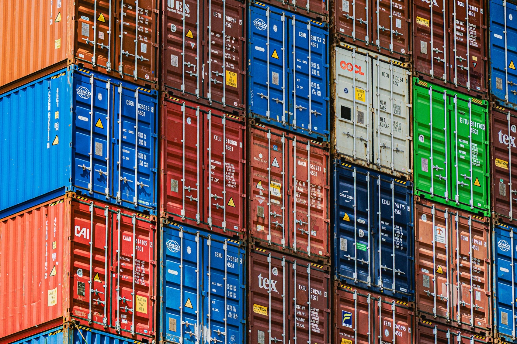 Stacked shipping containers at a marine terminal