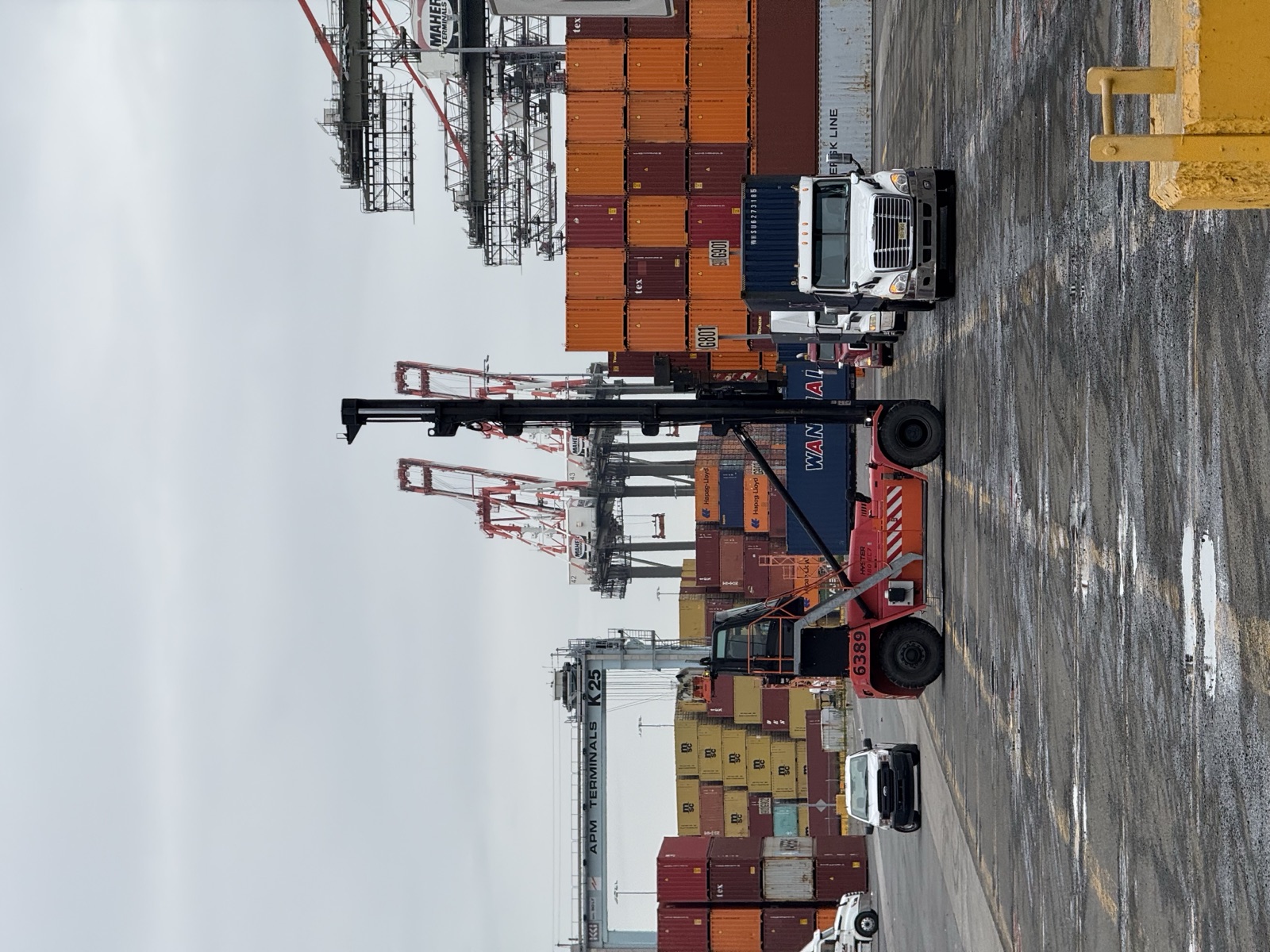 A tractor and chassis working the container stacks at the APM and Maher terminals in the Port of New York and New Jersey